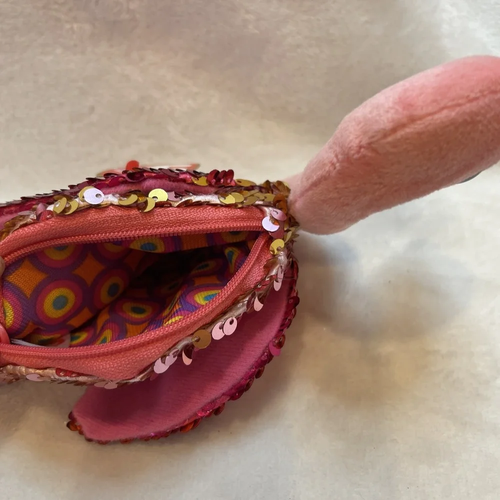 Ty Fashion Gilda Flamingo Pink Sequin Coin Purse‎ Wristlet 95227